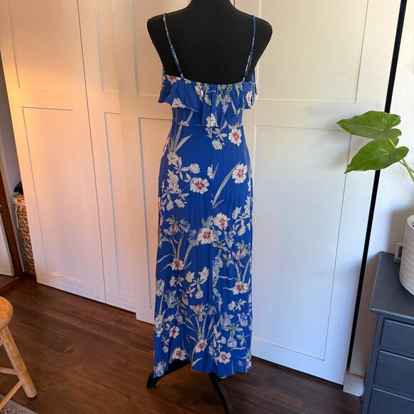 Zara Blue Floral Spaghetti Strap Button Front Ruffle Detail Maxi Dress - s - Picture 5 of 12